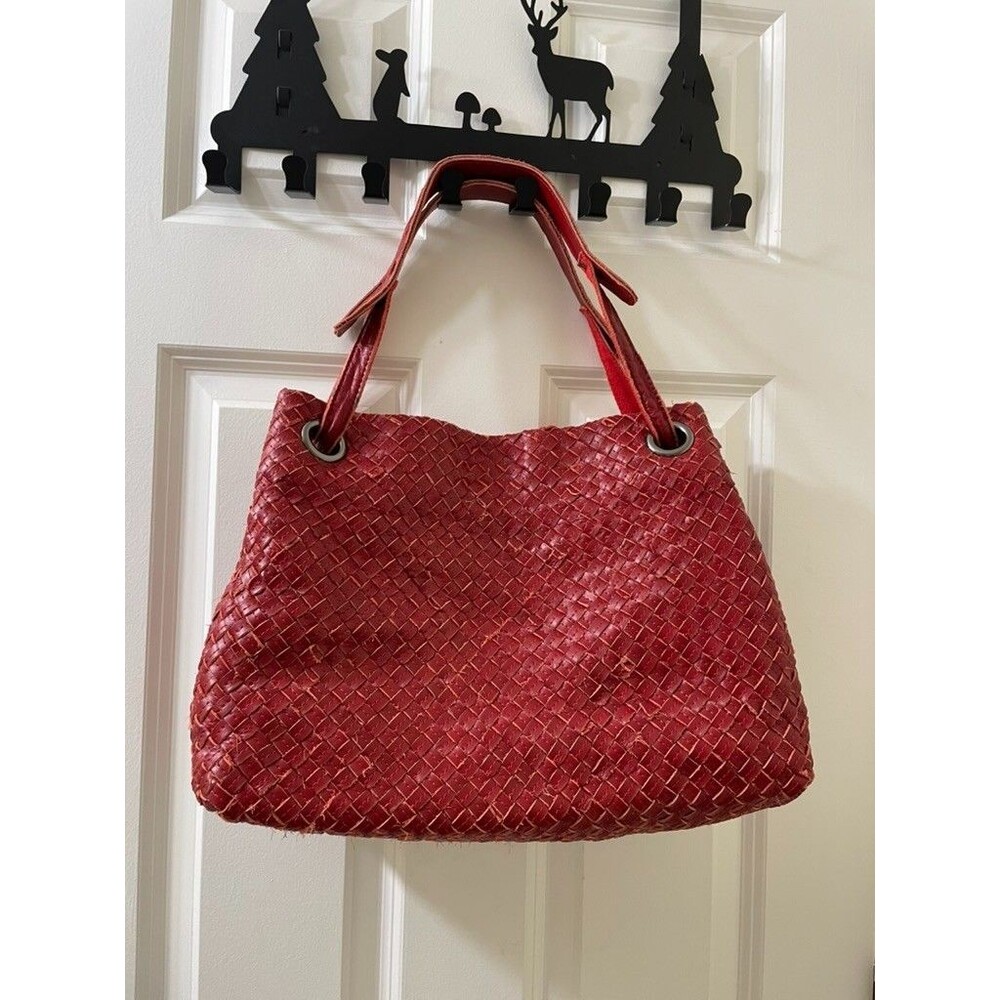 nwt AmeriLeather RED woven Leather Shoulder Bag Double Handles